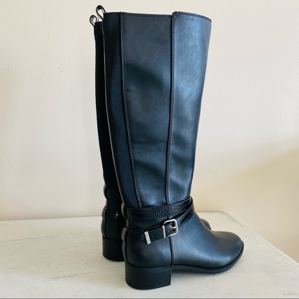 New Bandolino Noles Knee High Black Croc Skin Ankle Strap Tall Riding Boots - Picture 7 of 9